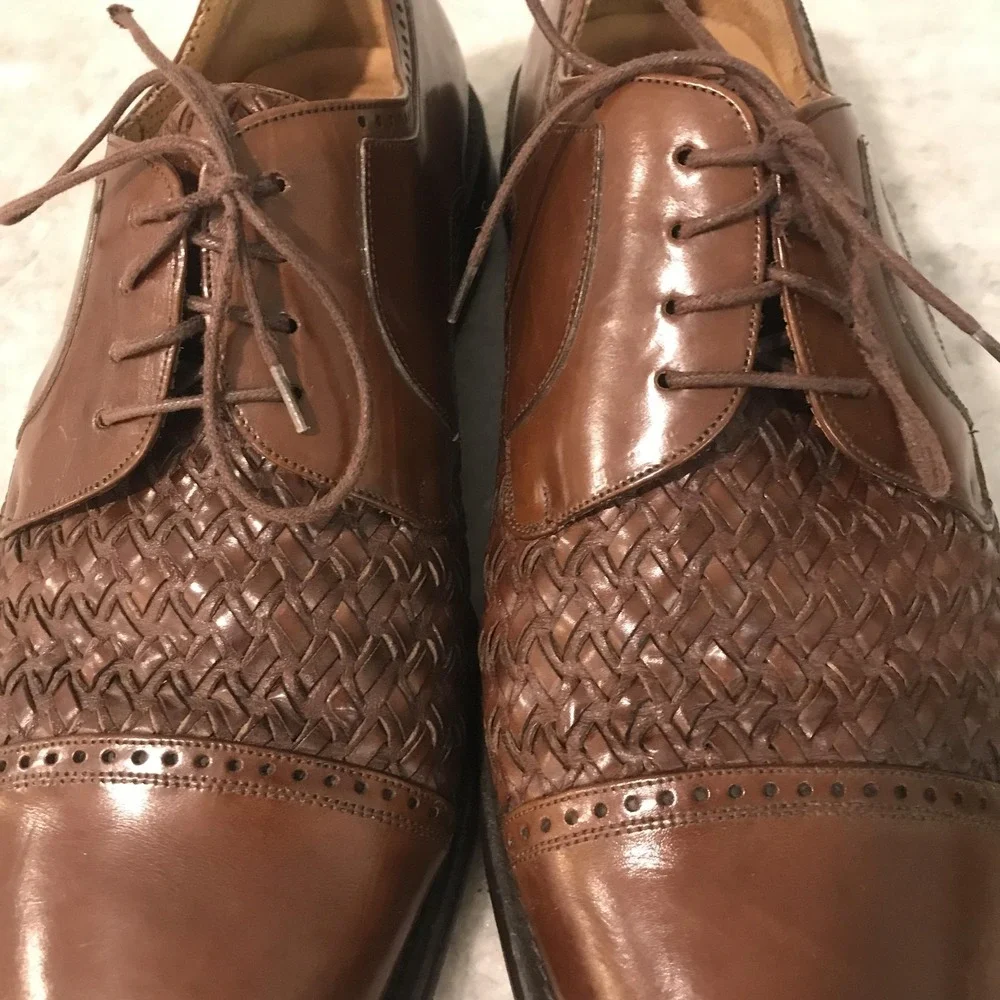 Mezlan Dress Shoes Mens Size 11.5 Brown Del Mar Basketweave Cap Toe Oxford